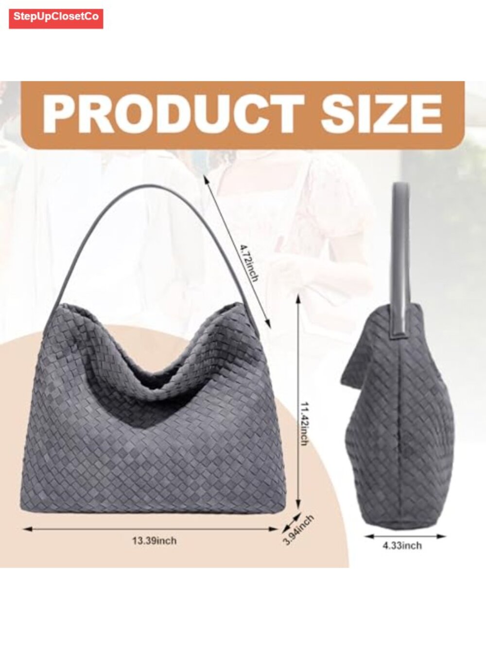 Woven Suede Crossbody Bag Women Adjustable Strap Large Capacity Shoulder Purse - Picture 3 of 6